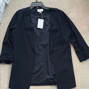 Skies Are Blue Black Blazer 3/4 Sleeves Open Front